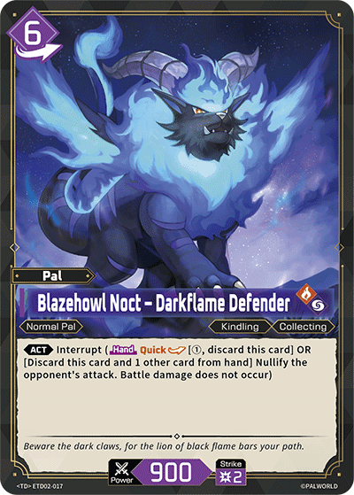 Blazehowl Noct – Darkflame Defender card art